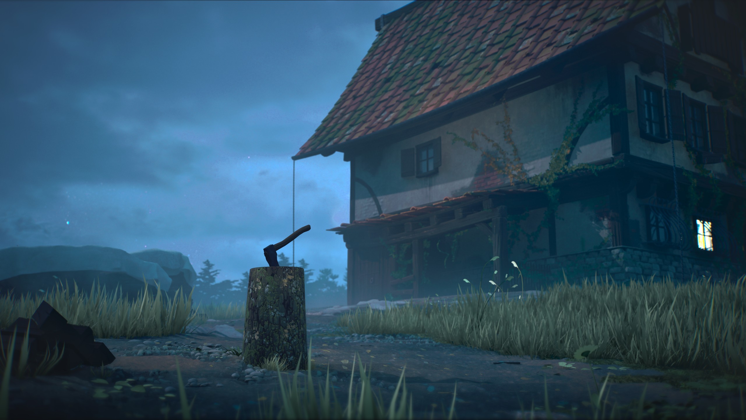 Atmospheric path leading to the house with procedural terrain